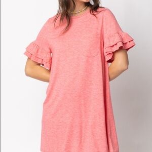 French terry ruffle pocket tee shirt dress